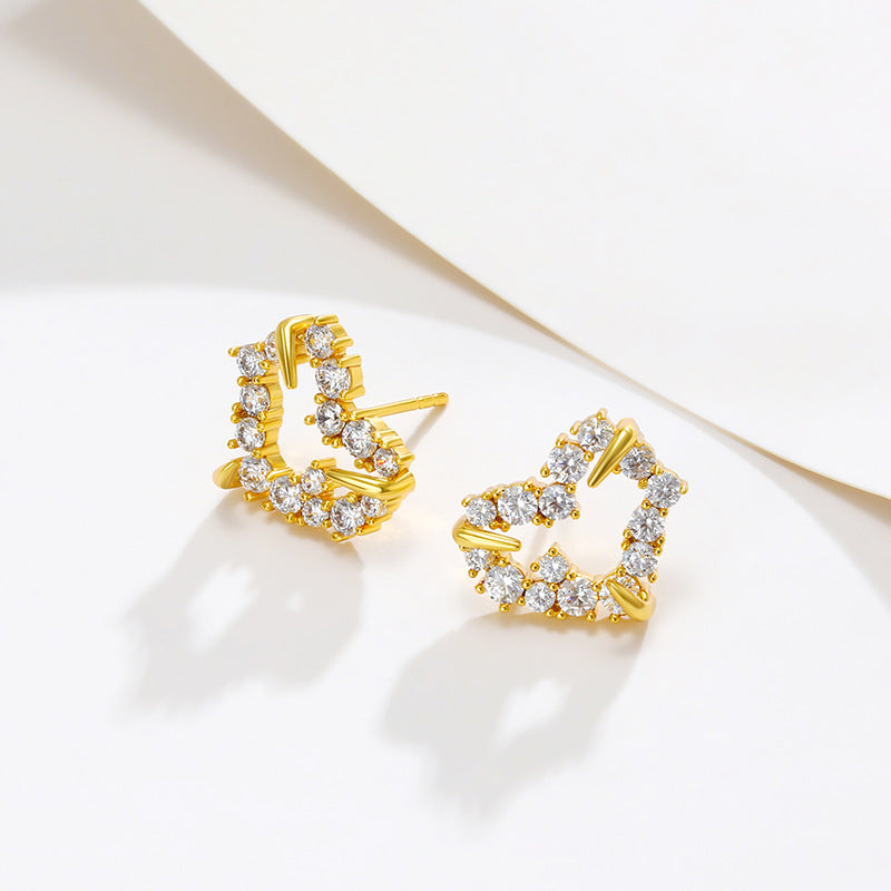 Wholesale Heart Shaped Zircon Copper Plated 24k Gold Earrings